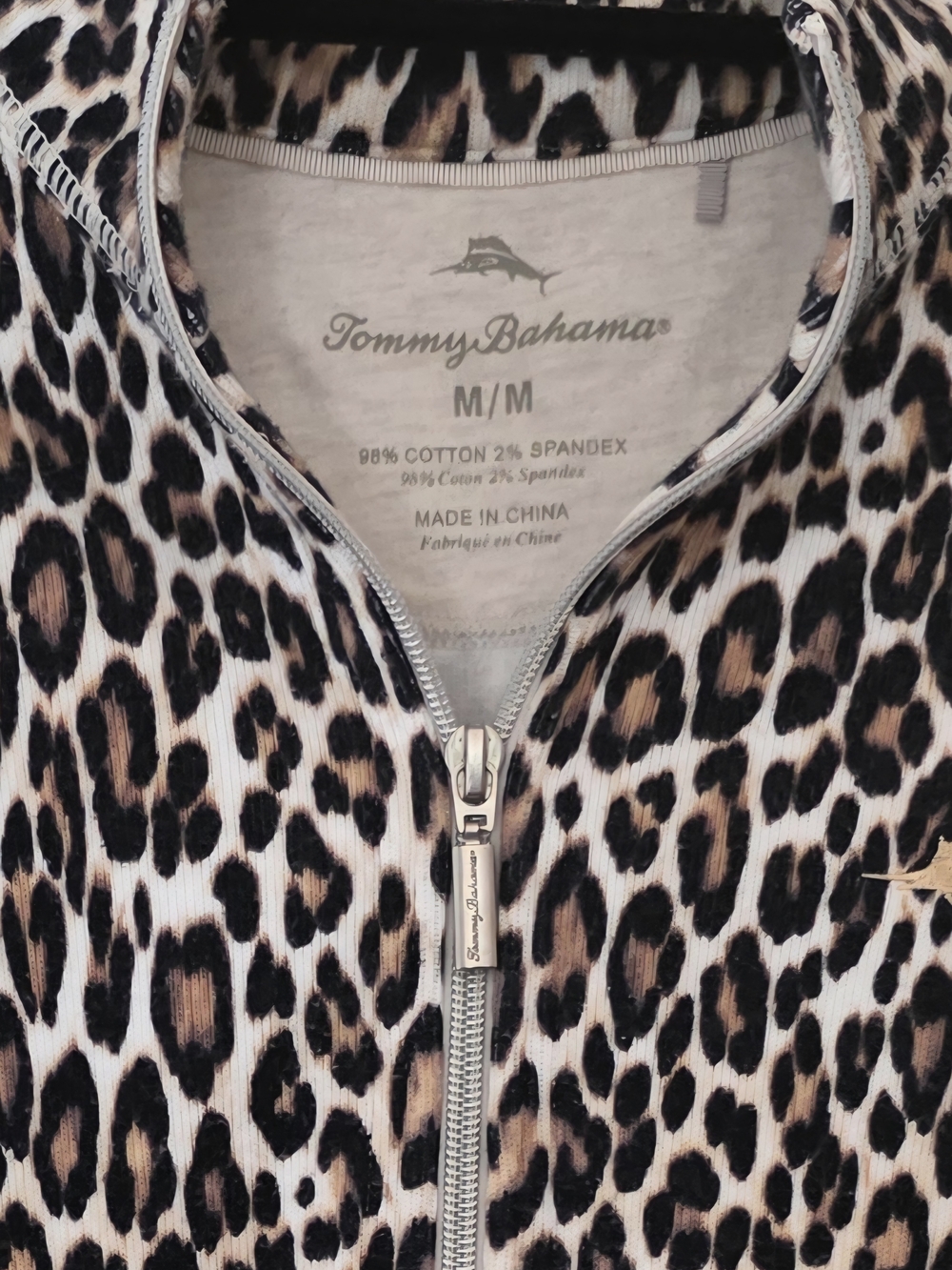 Tommy Bahama Leopard Print Half-Zip Pullover - Beige/Brown/Black - Picture 3 of 5